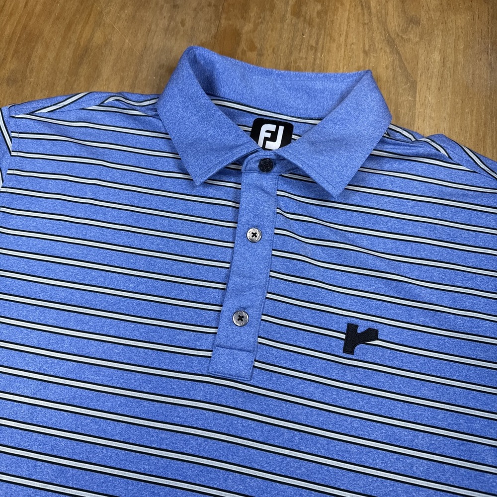 FootJoy Short Sleeve Golf Polo Shirt Mens L Blue Stripe Performance FJ Logo‎